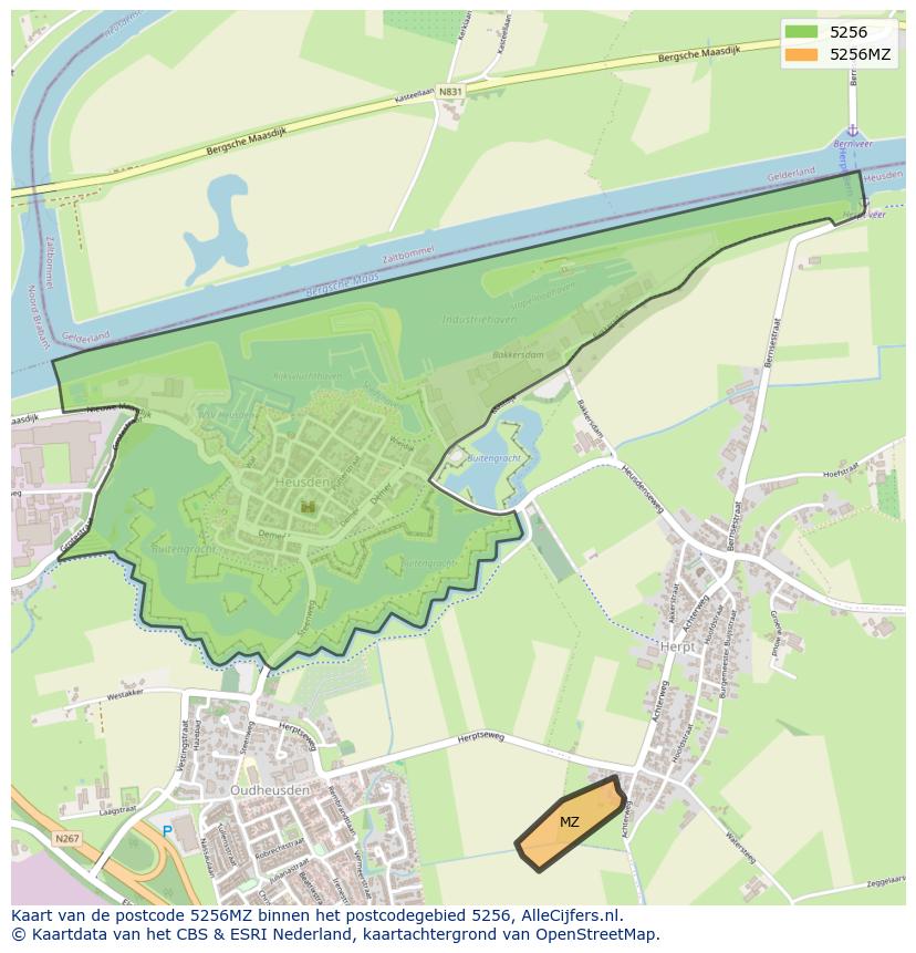 Afbeelding van het postcodegebied 5256 MZ op de kaart.