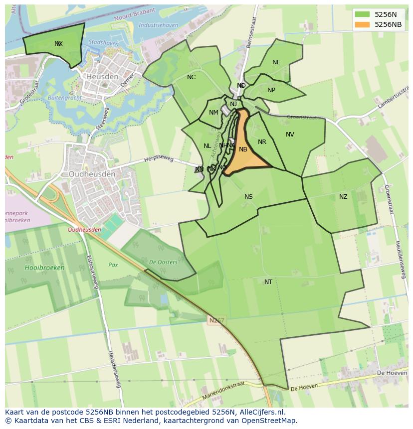 Afbeelding van het postcodegebied 5256 NB op de kaart.