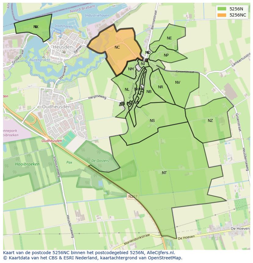 Afbeelding van het postcodegebied 5256 NC op de kaart.