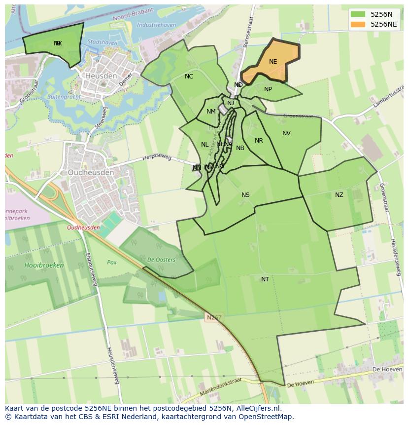 Afbeelding van het postcodegebied 5256 NE op de kaart.
