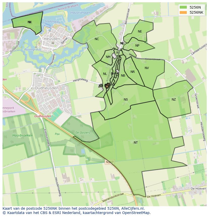 Afbeelding van het postcodegebied 5256 NK op de kaart.