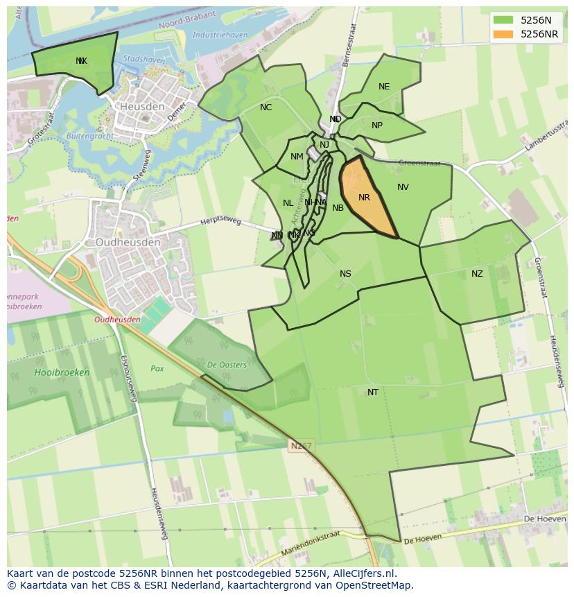 Afbeelding van het postcodegebied 5256 NR op de kaart.