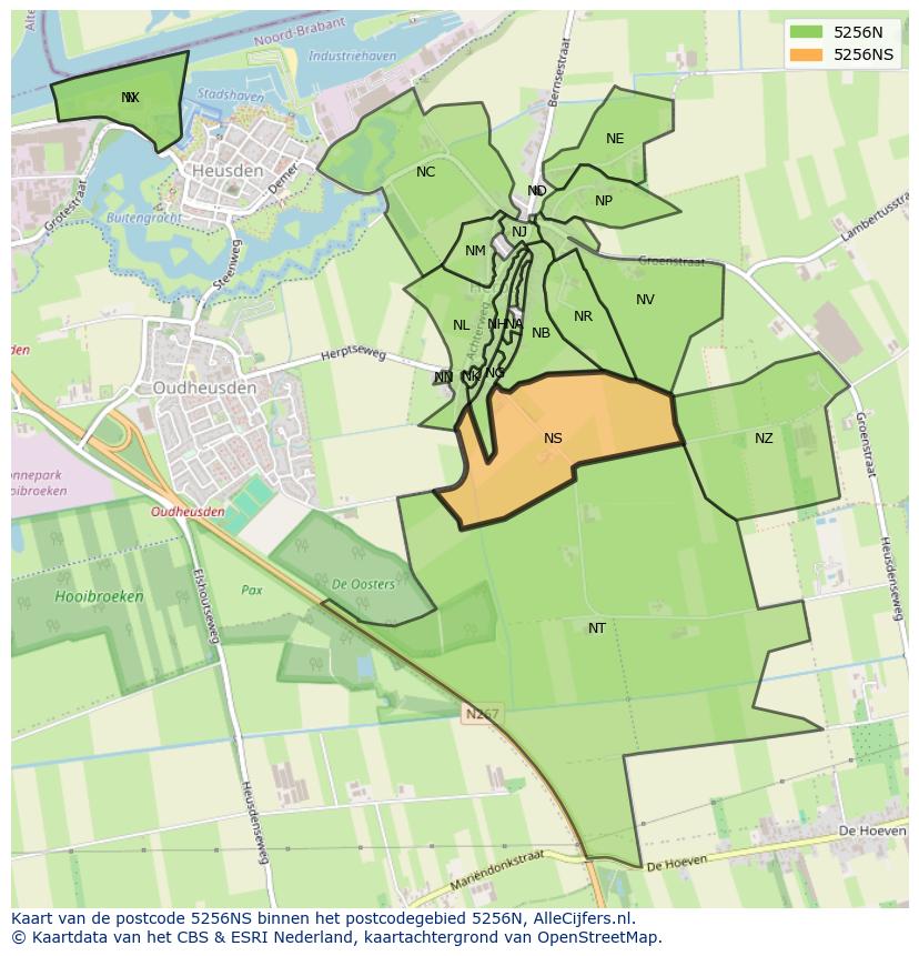 Afbeelding van het postcodegebied 5256 NS op de kaart.