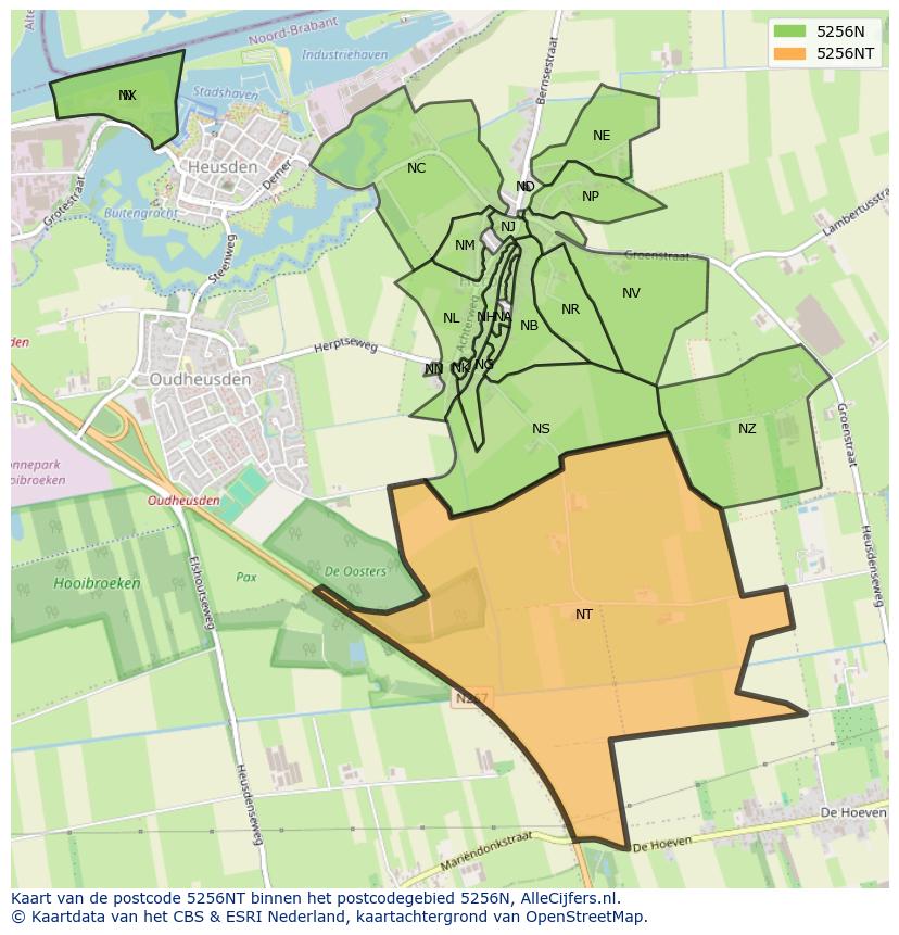 Afbeelding van het postcodegebied 5256 NT op de kaart.
