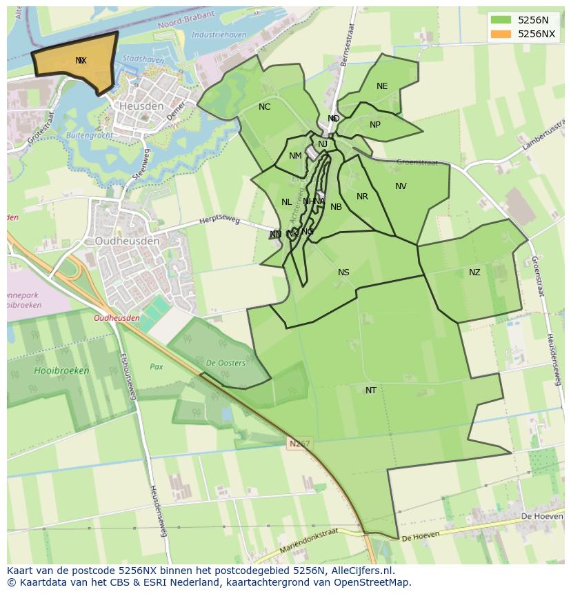 Afbeelding van het postcodegebied 5256 NX op de kaart.
