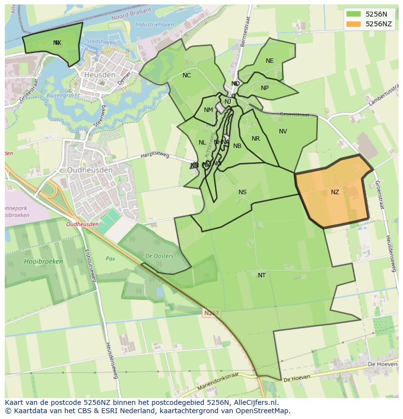 Afbeelding van het postcodegebied 5256 NZ op de kaart.