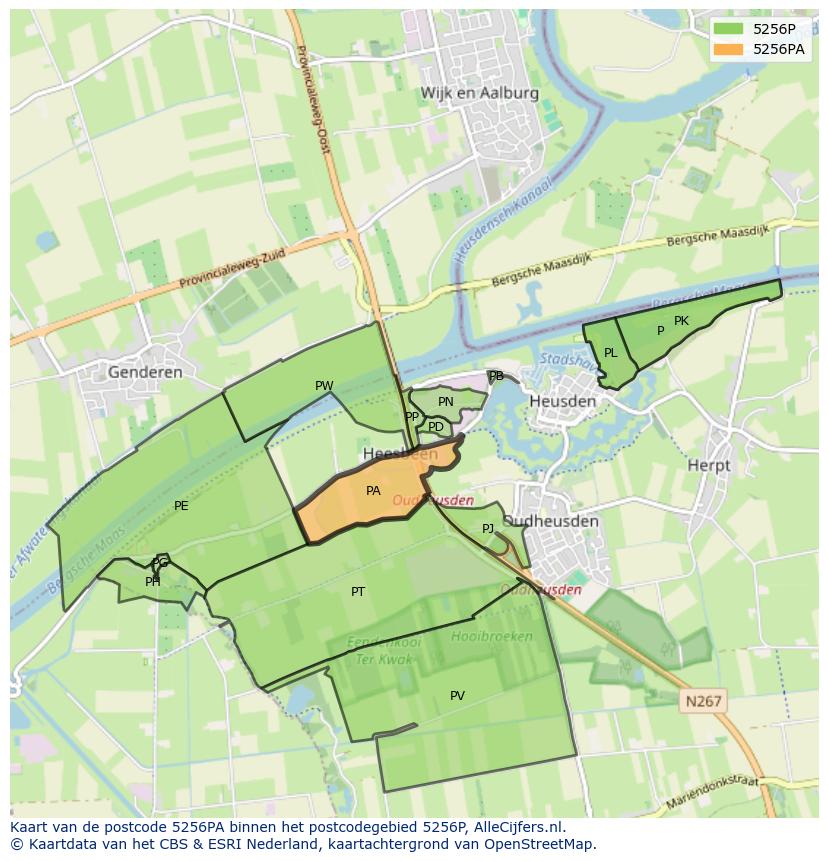 Afbeelding van het postcodegebied 5256 PA op de kaart.