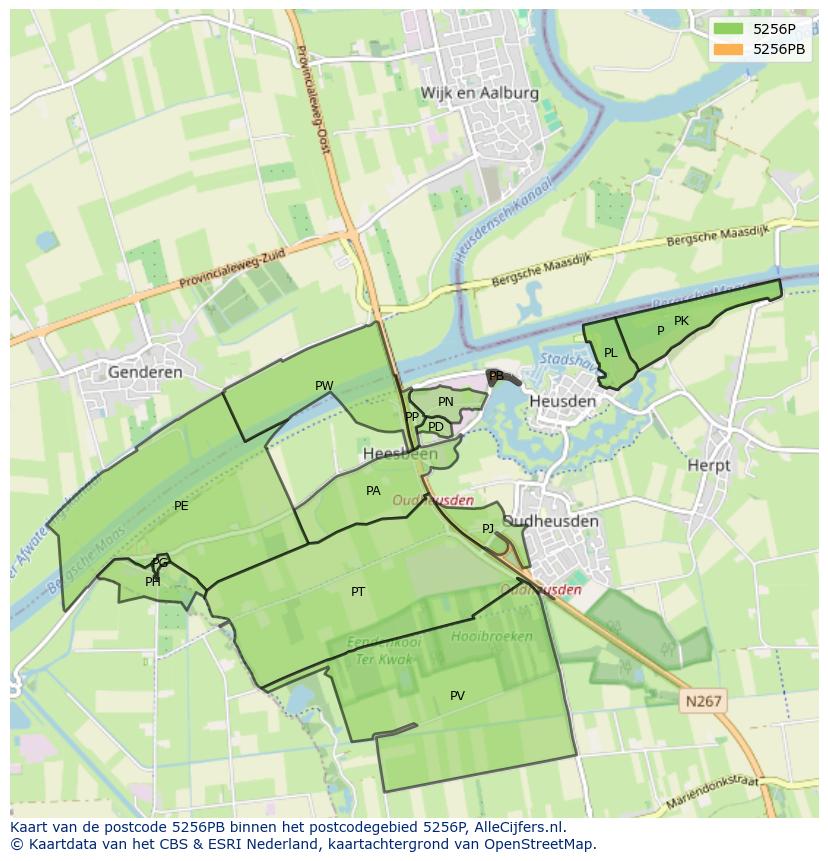 Afbeelding van het postcodegebied 5256 PB op de kaart.