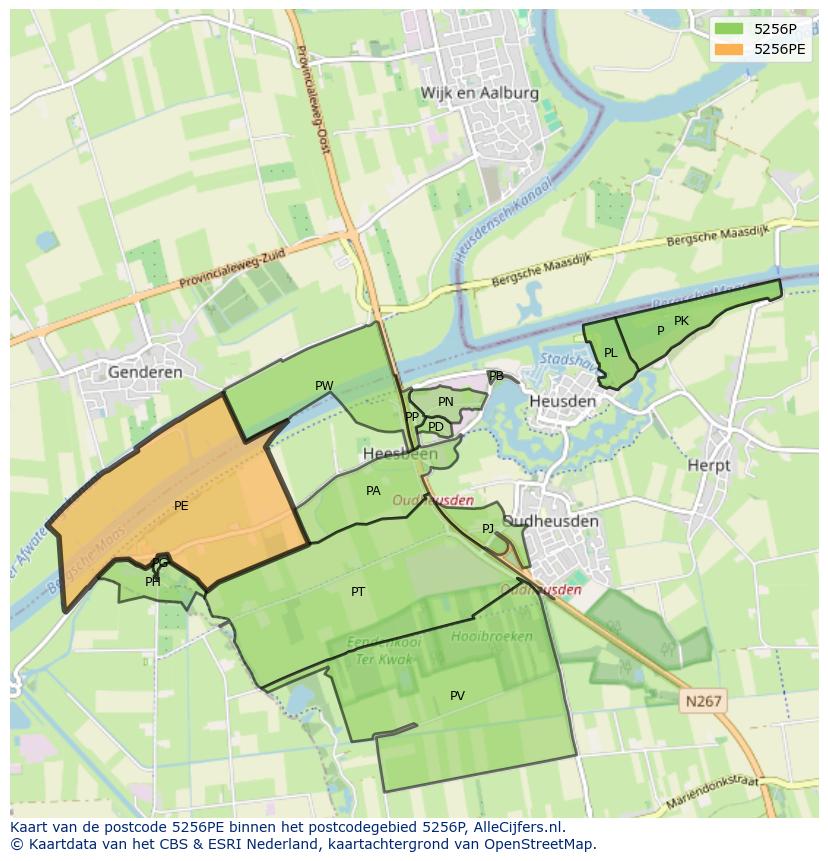 Afbeelding van het postcodegebied 5256 PE op de kaart.