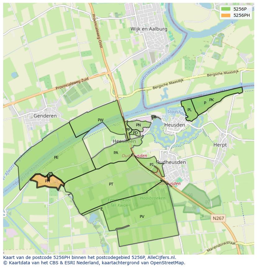 Afbeelding van het postcodegebied 5256 PH op de kaart.