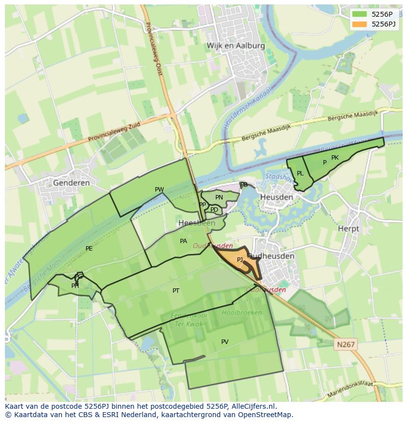 Afbeelding van het postcodegebied 5256 PJ op de kaart.