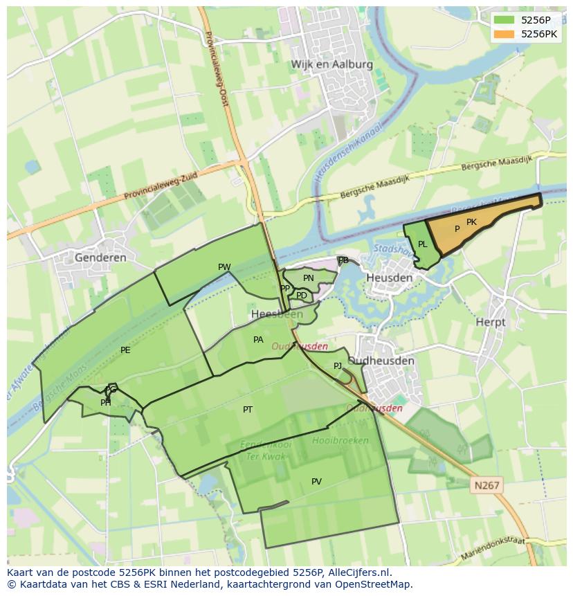 Afbeelding van het postcodegebied 5256 PK op de kaart.