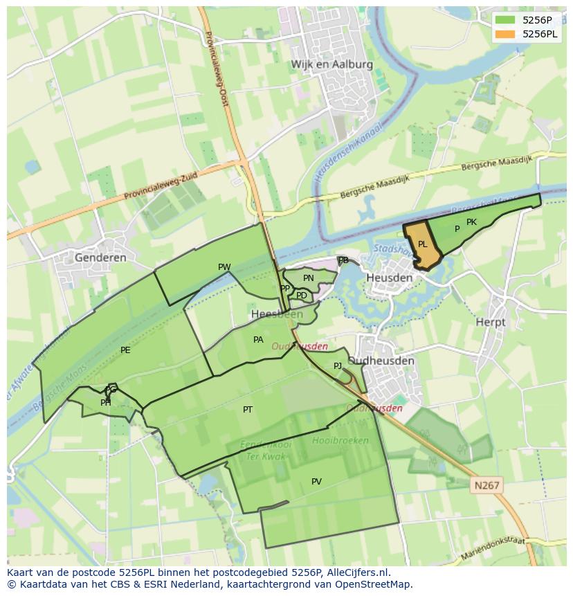 Afbeelding van het postcodegebied 5256 PL op de kaart.