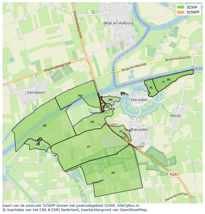 Afbeelding van het postcodegebied 5256 PP op de kaart.