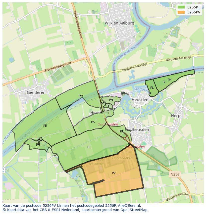 Afbeelding van het postcodegebied 5256 PV op de kaart.