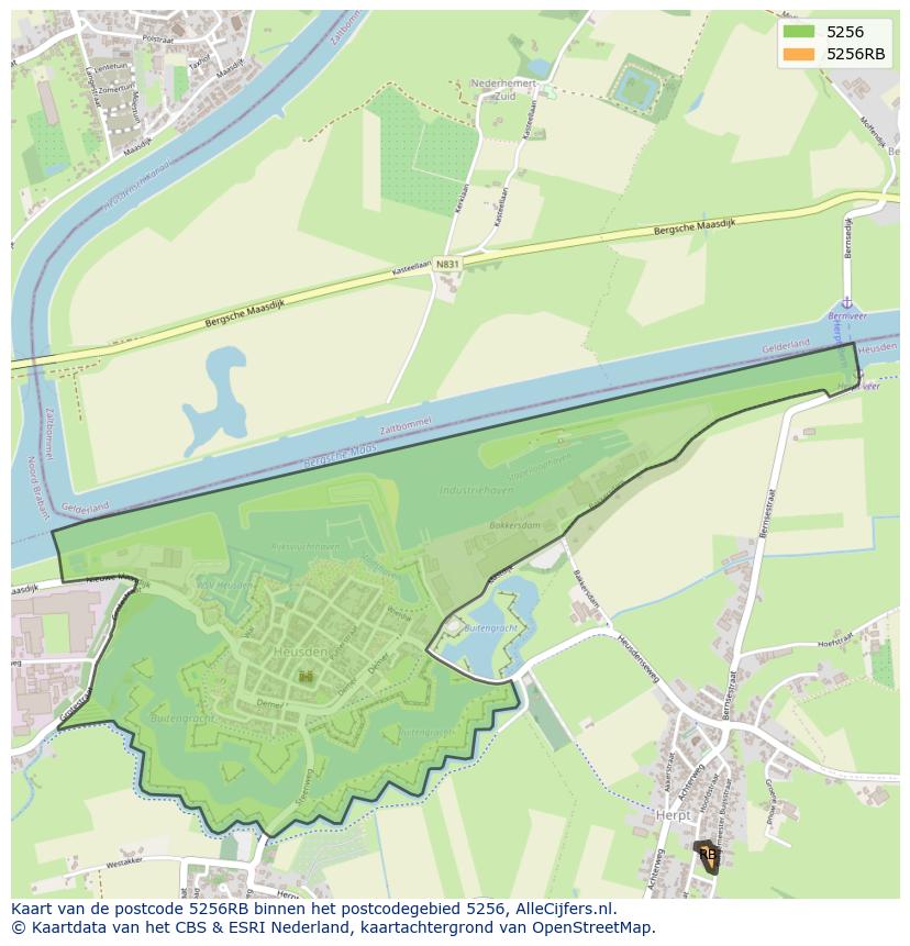Afbeelding van het postcodegebied 5256 RB op de kaart.