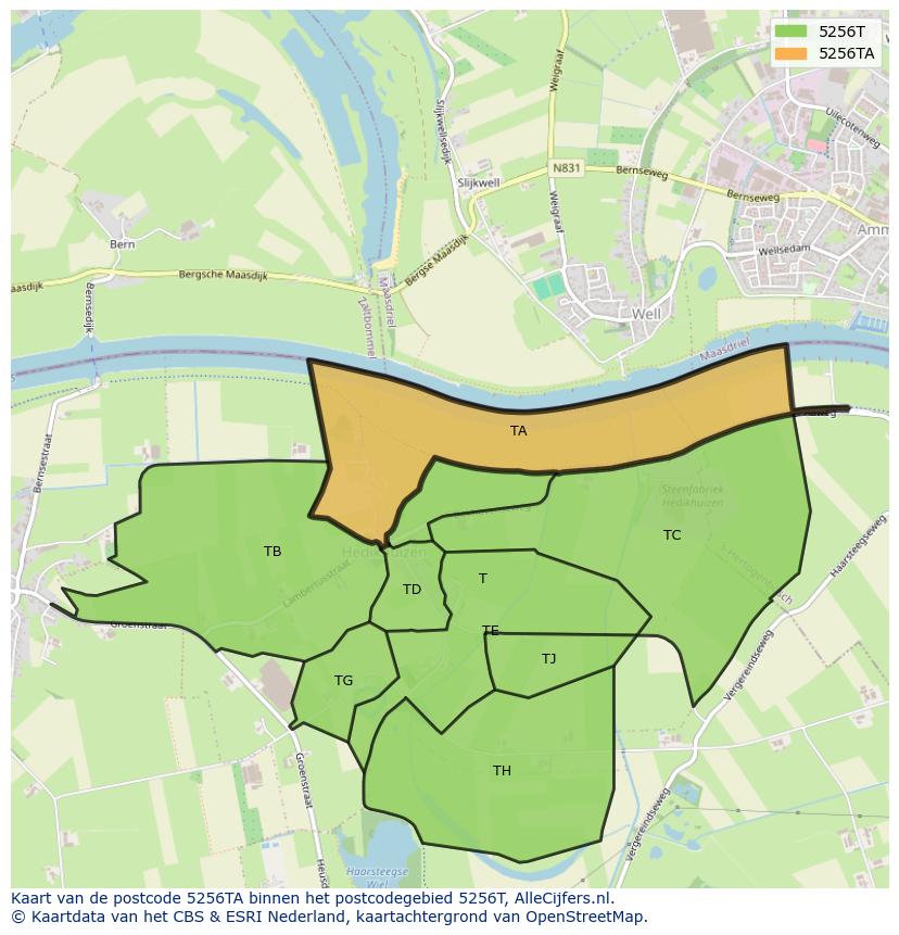Afbeelding van het postcodegebied 5256 TA op de kaart.