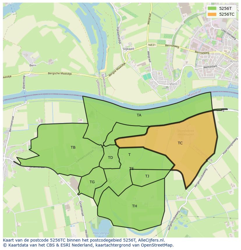 Afbeelding van het postcodegebied 5256 TC op de kaart.