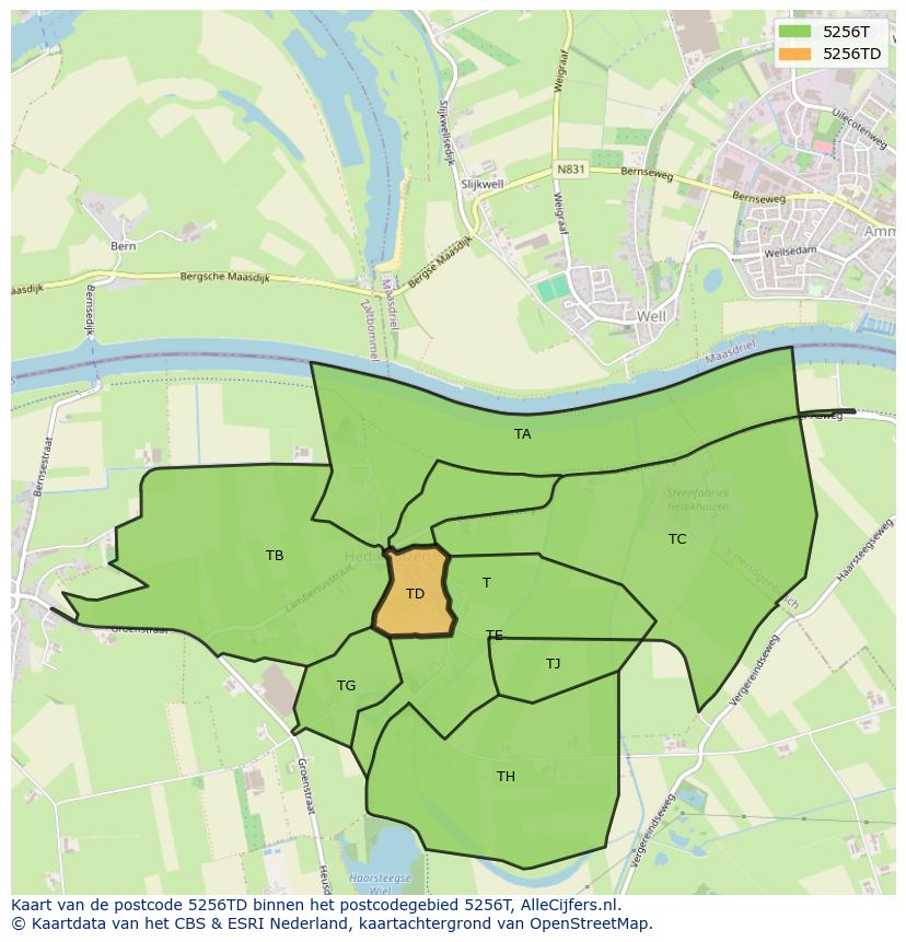 Afbeelding van het postcodegebied 5256 TD op de kaart.