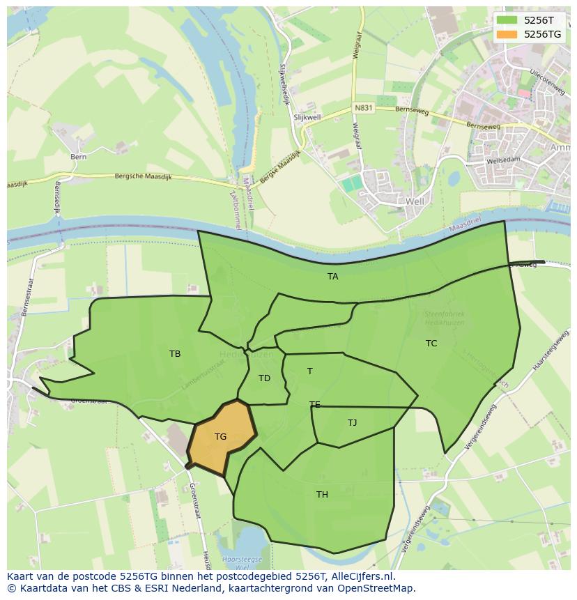 Afbeelding van het postcodegebied 5256 TG op de kaart.