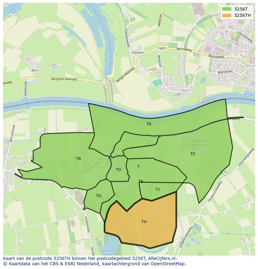 Afbeelding van het postcodegebied 5256 TH op de kaart.