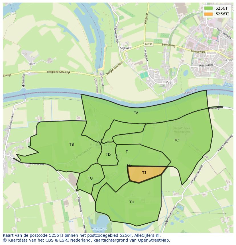 Afbeelding van het postcodegebied 5256 TJ op de kaart.