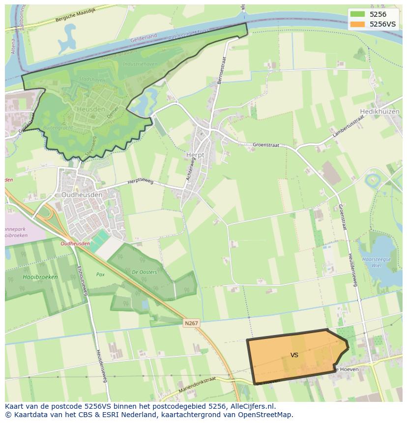 Afbeelding van het postcodegebied 5256 VS op de kaart.