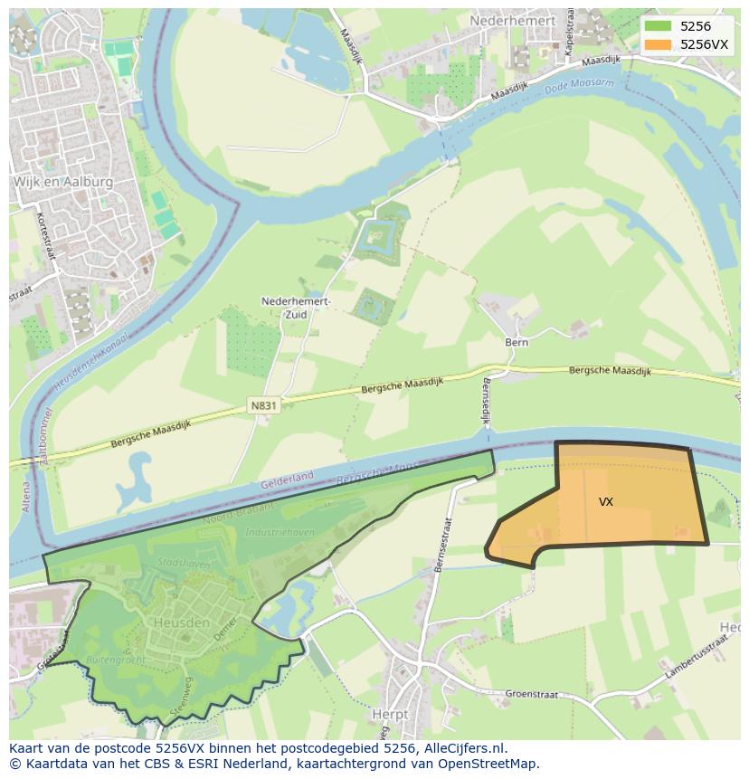 Afbeelding van het postcodegebied 5256 VX op de kaart.