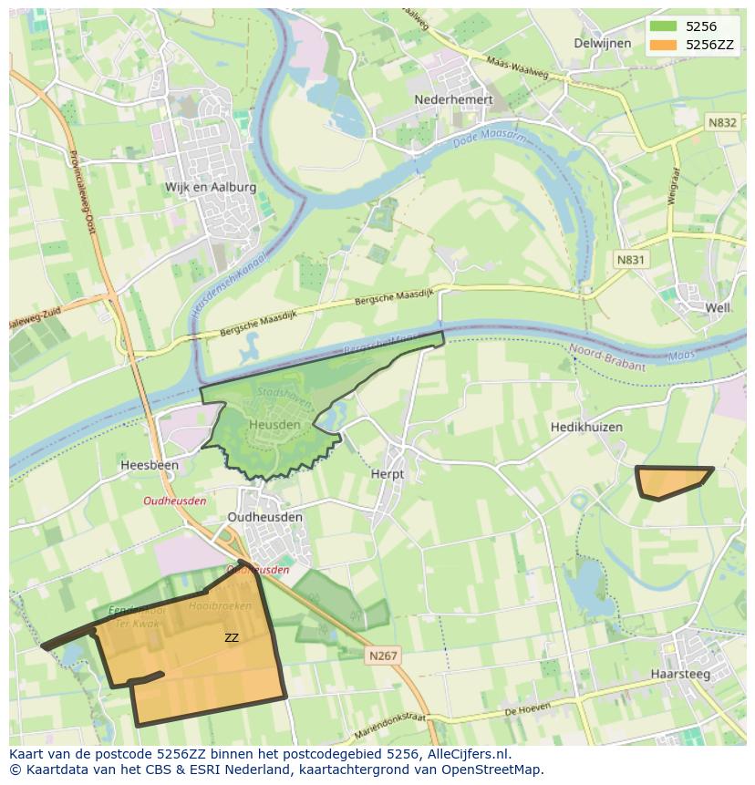Afbeelding van het postcodegebied 5256 ZZ op de kaart.