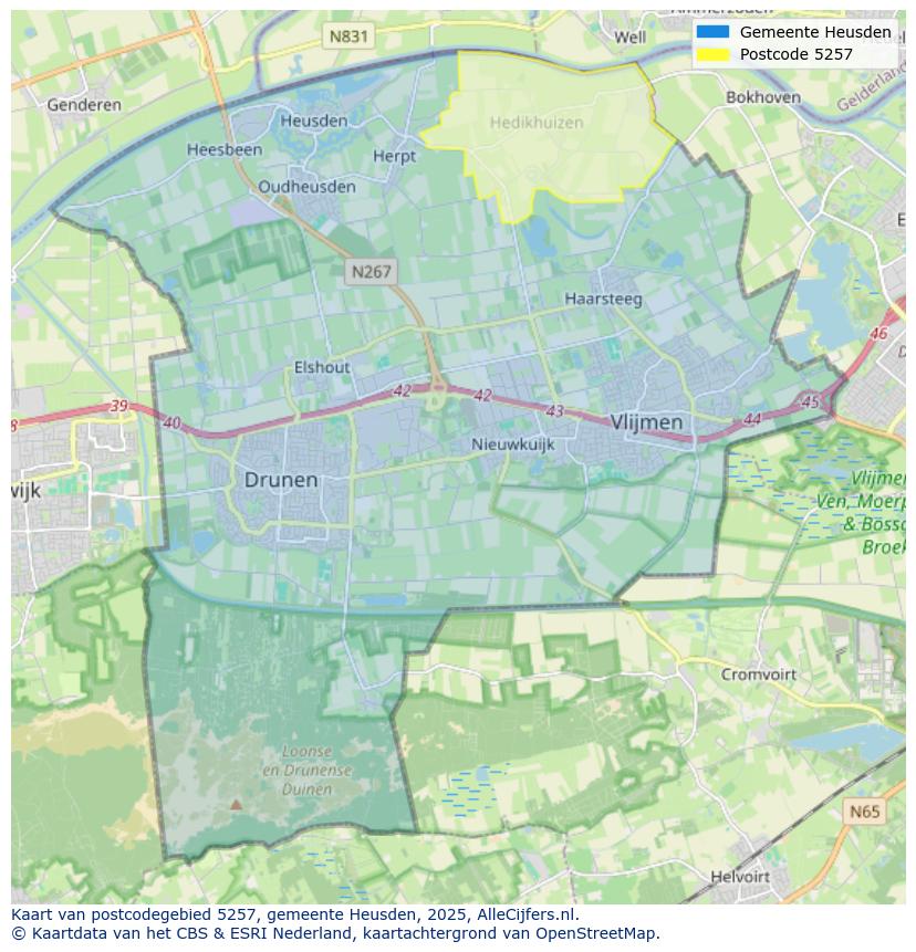 Afbeelding van het postcodegebied 5257 op de kaart.