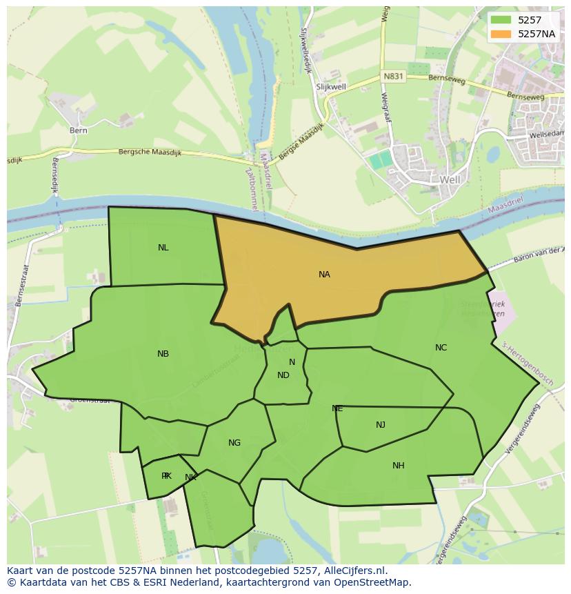 Afbeelding van het postcodegebied 5257 NA op de kaart.