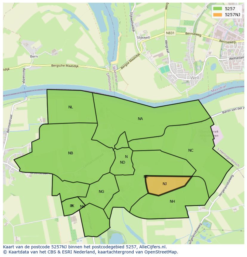 Afbeelding van het postcodegebied 5257 NJ op de kaart.