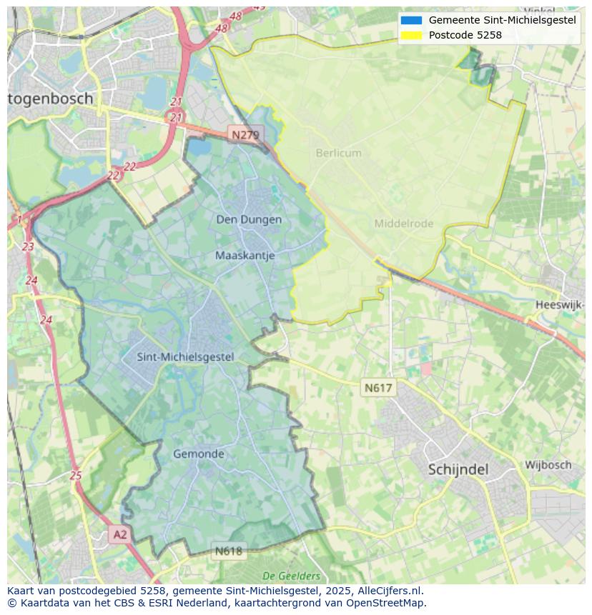 Afbeelding van het postcodegebied 5258 op de kaart.