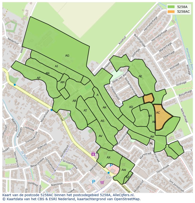 Afbeelding van het postcodegebied 5258 AC op de kaart.