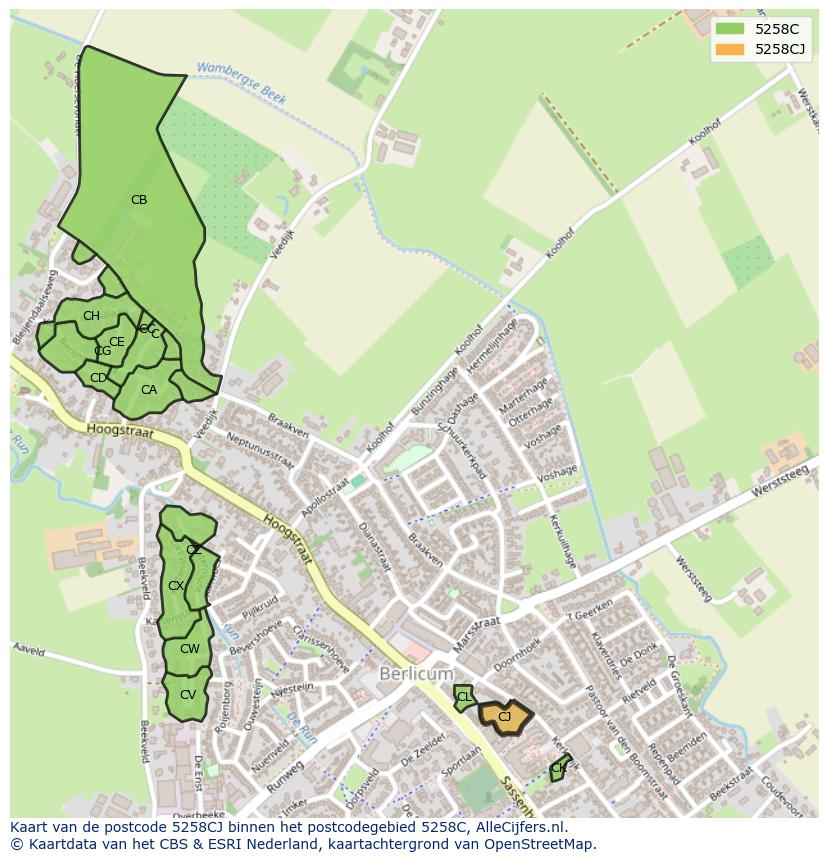Afbeelding van het postcodegebied 5258 CJ op de kaart.