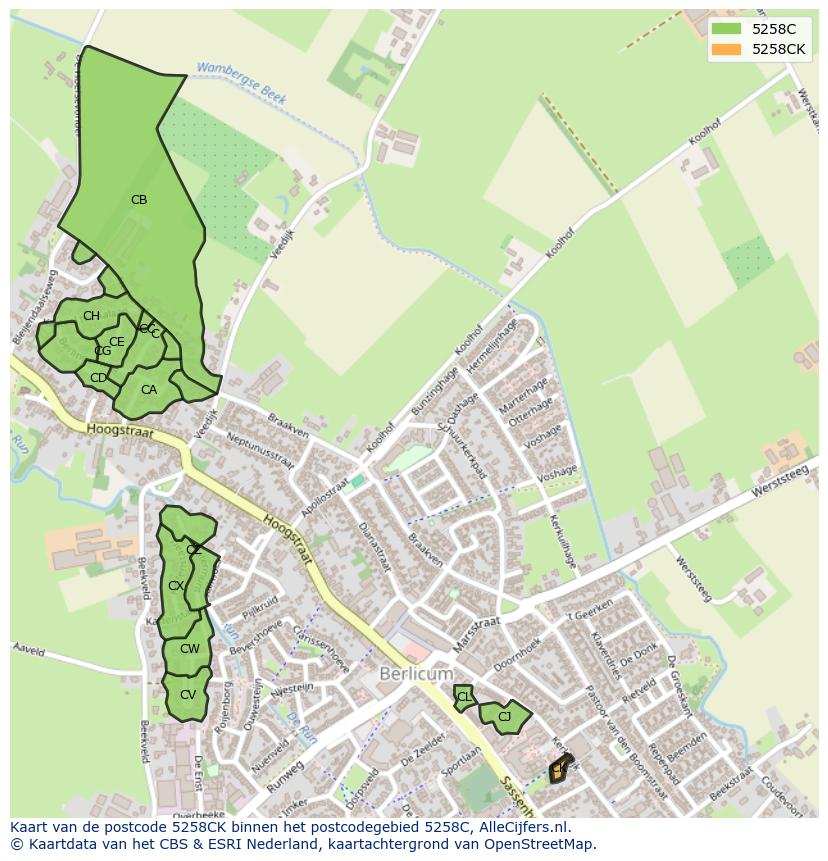 Afbeelding van het postcodegebied 5258 CK op de kaart.