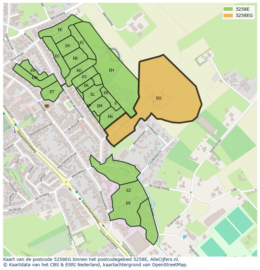 Afbeelding van het postcodegebied 5258 EG op de kaart.