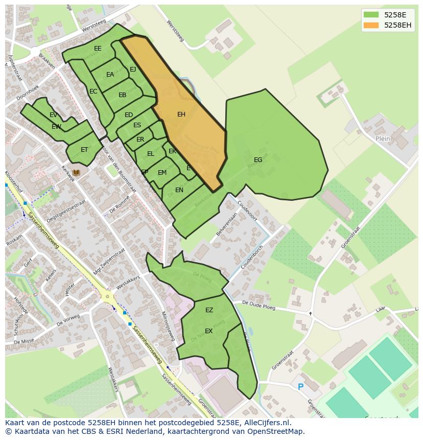 Afbeelding van het postcodegebied 5258 EH op de kaart.