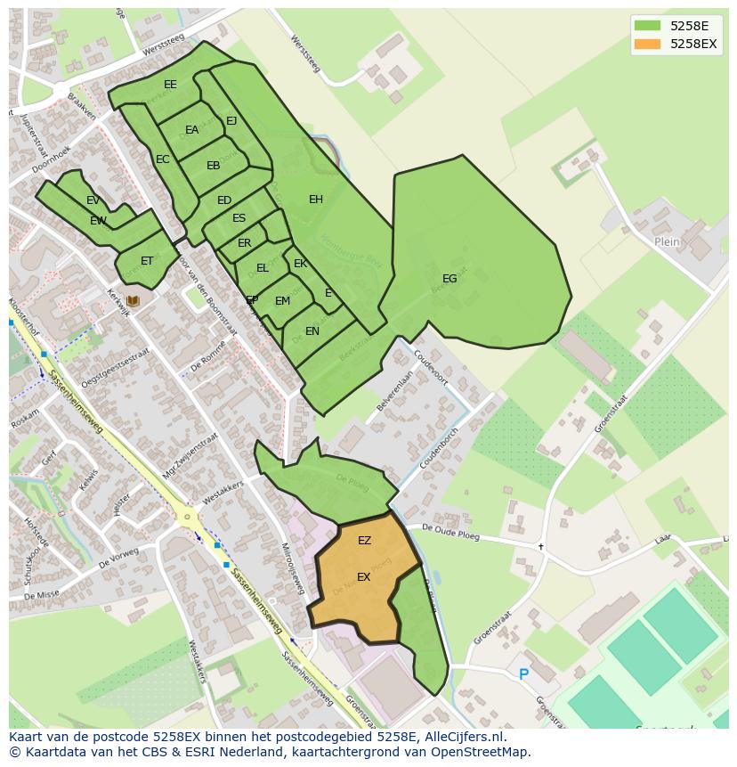 Afbeelding van het postcodegebied 5258 EX op de kaart.