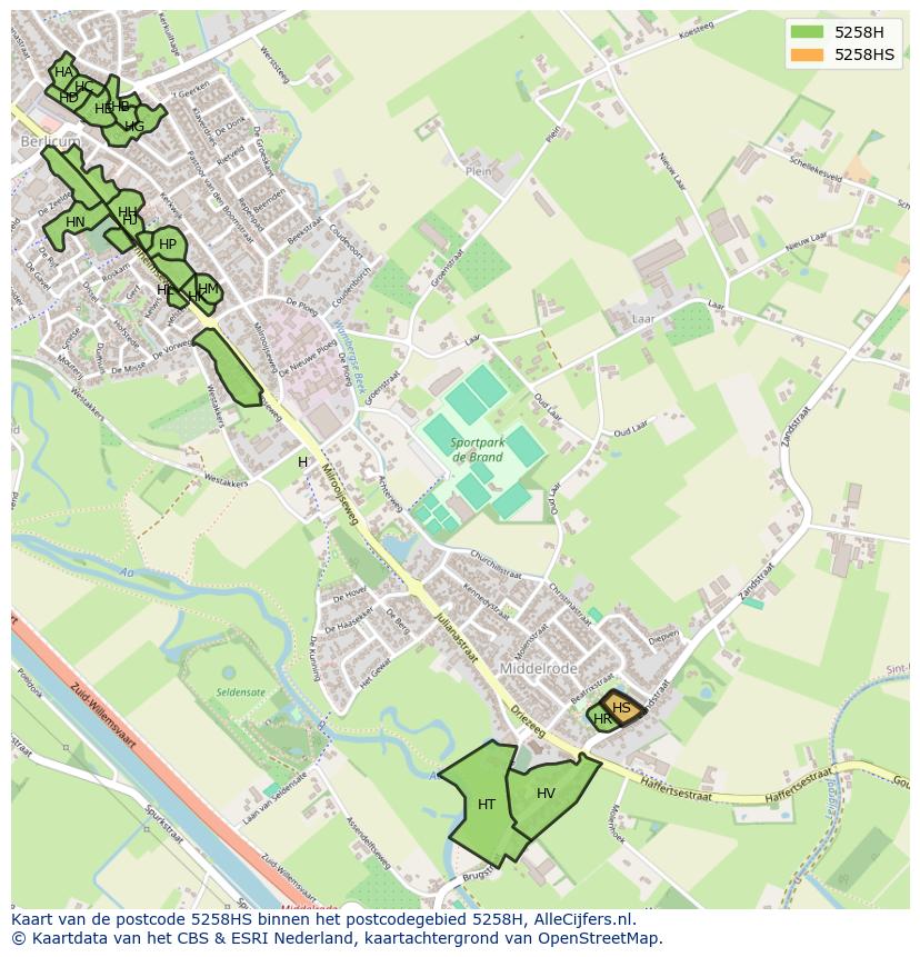 Afbeelding van het postcodegebied 5258 HS op de kaart.