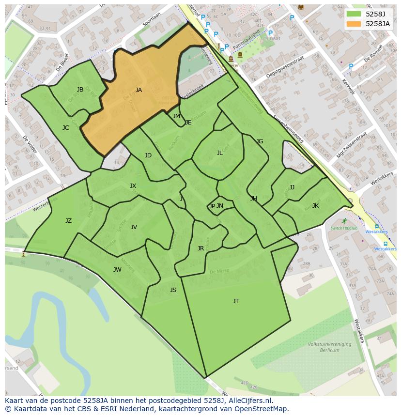 Afbeelding van het postcodegebied 5258 JA op de kaart.