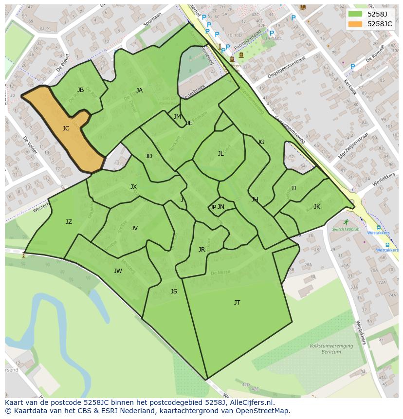 Afbeelding van het postcodegebied 5258 JC op de kaart.