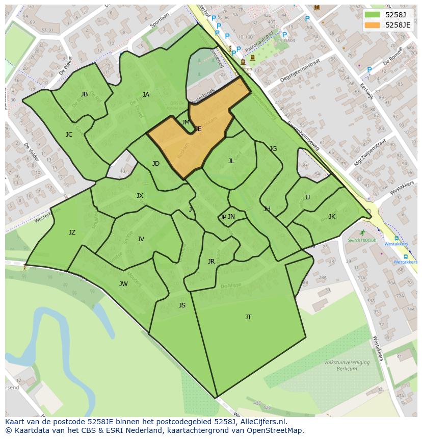Afbeelding van het postcodegebied 5258 JE op de kaart.