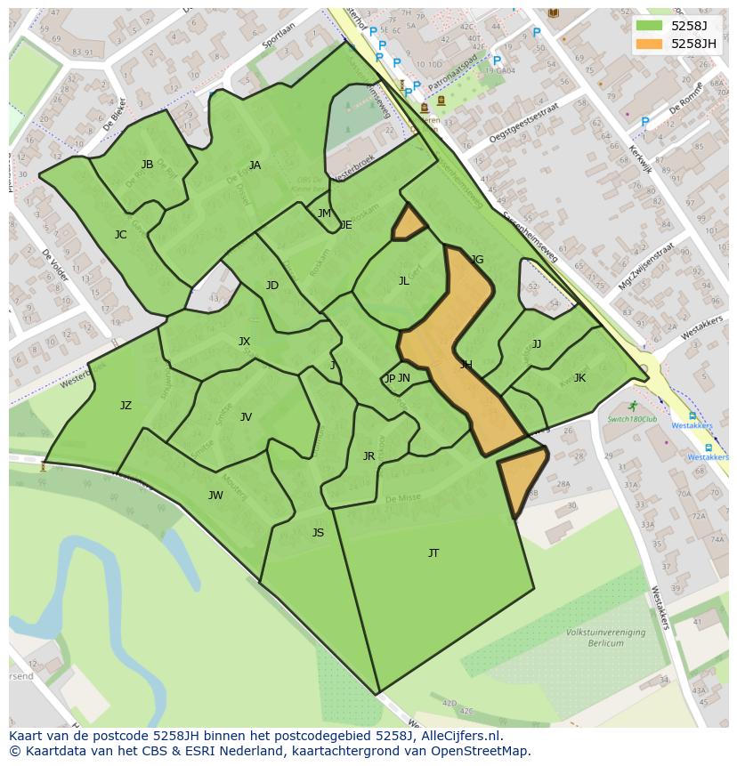 Afbeelding van het postcodegebied 5258 JH op de kaart.