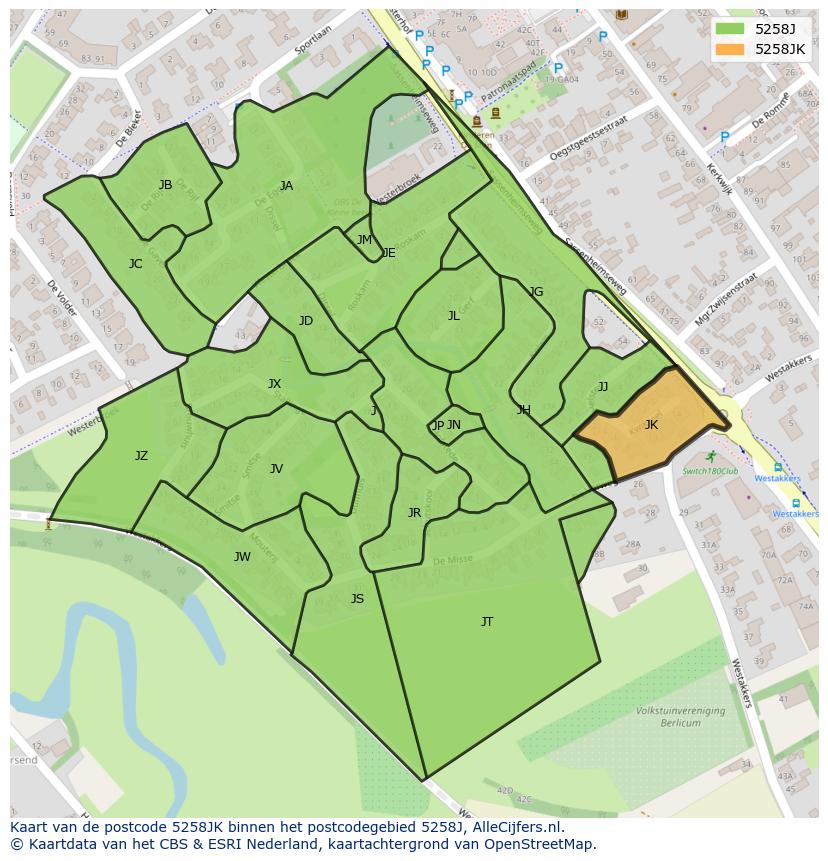 Afbeelding van het postcodegebied 5258 JK op de kaart.