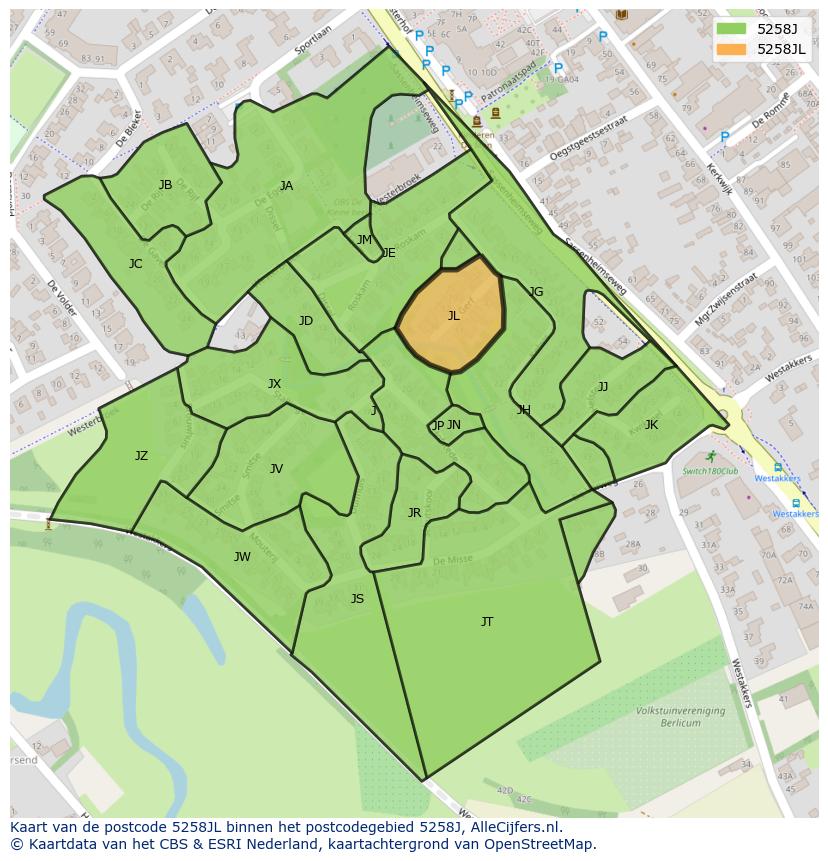 Afbeelding van het postcodegebied 5258 JL op de kaart.