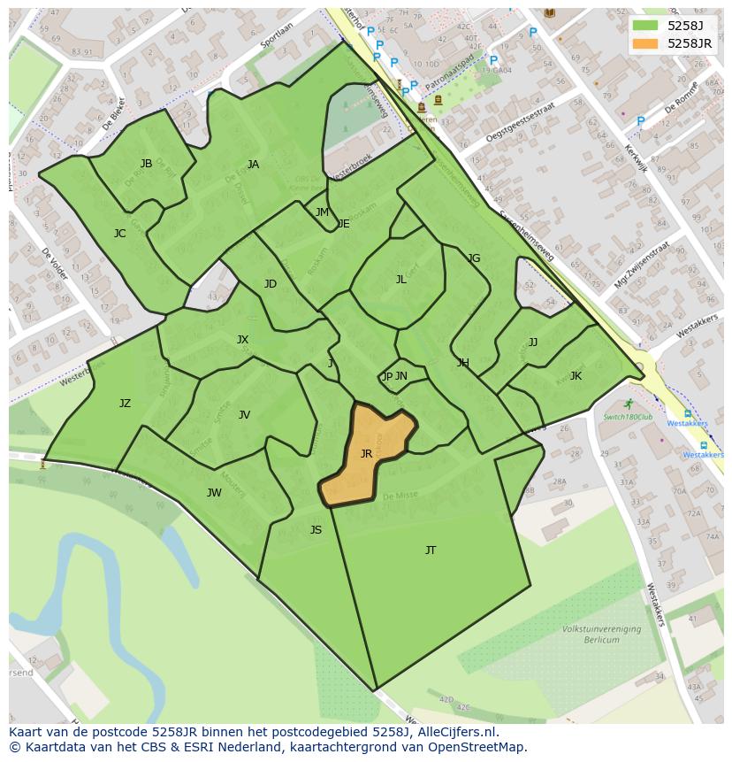 Afbeelding van het postcodegebied 5258 JR op de kaart.