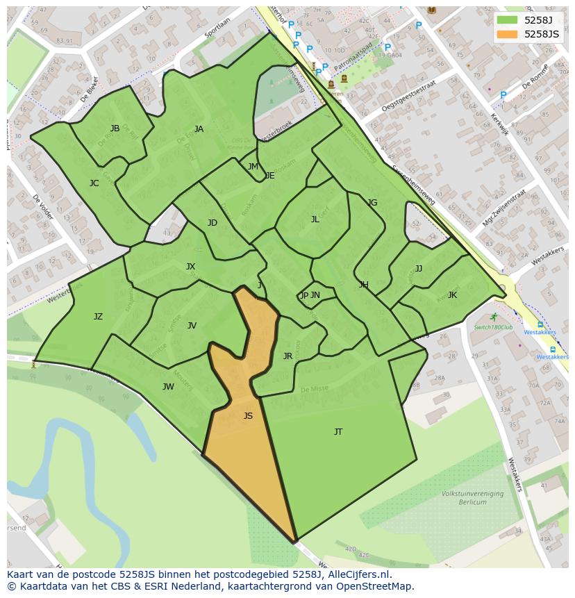 Afbeelding van het postcodegebied 5258 JS op de kaart.
