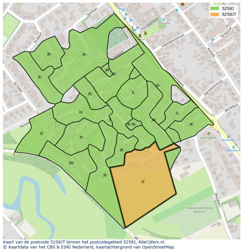 Afbeelding van het postcodegebied 5258 JT op de kaart.