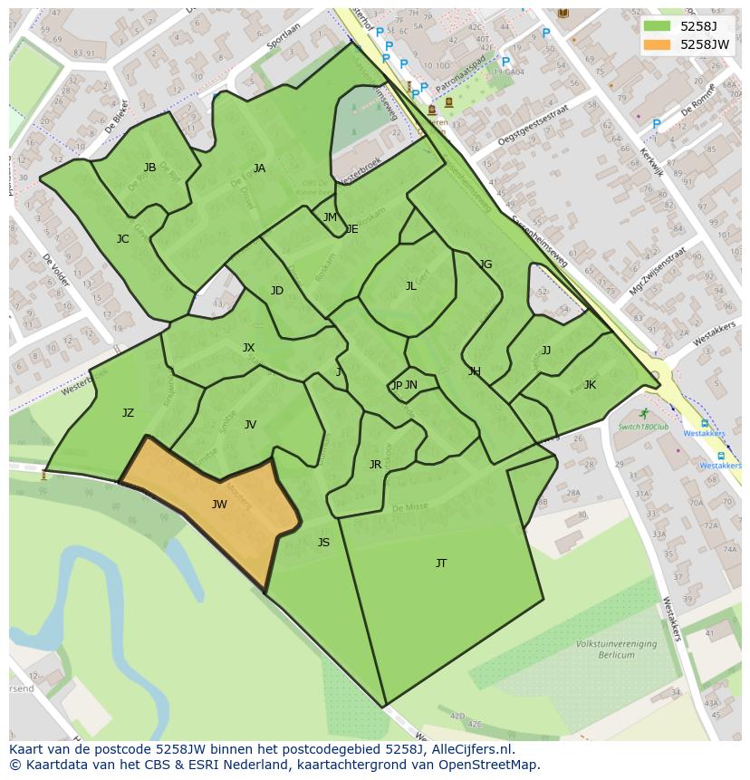 Afbeelding van het postcodegebied 5258 JW op de kaart.